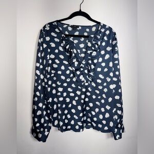 J. Crew Navy and White Ruffle Blouse